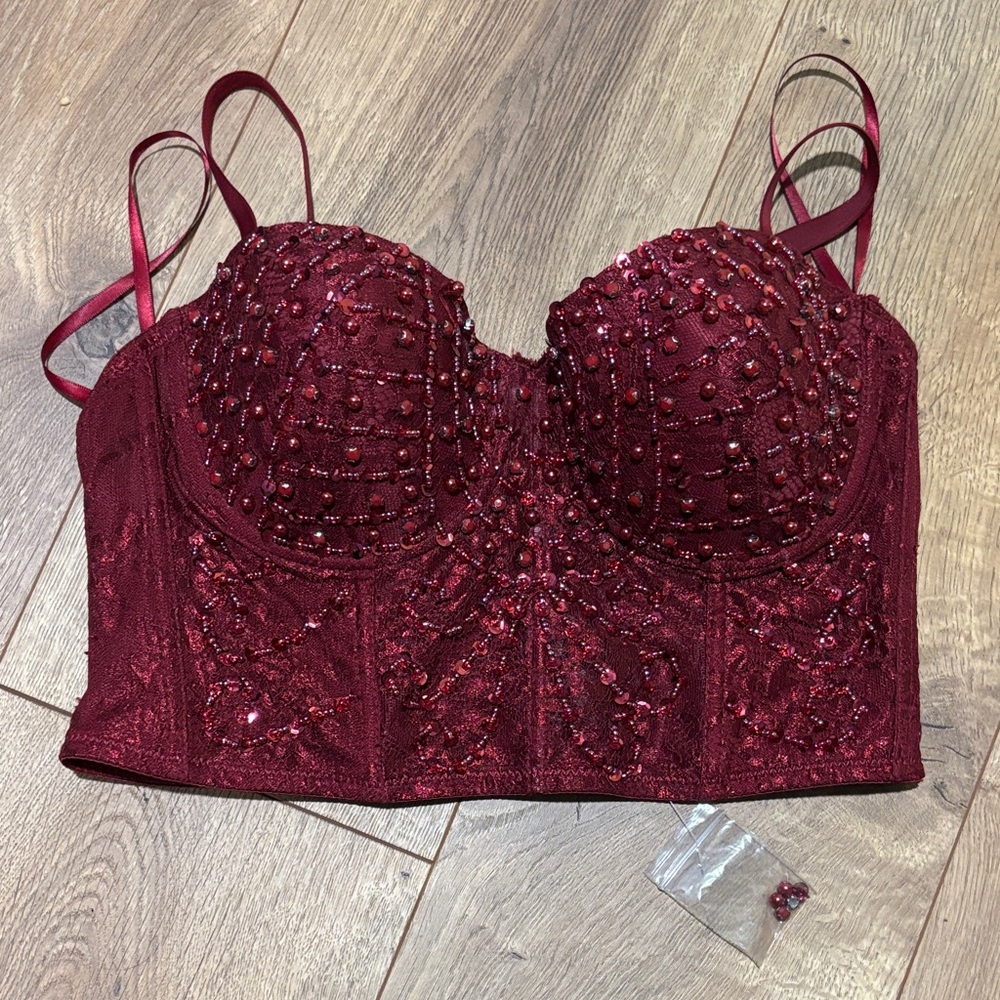 Elegant Burgundy Beaded Bustier